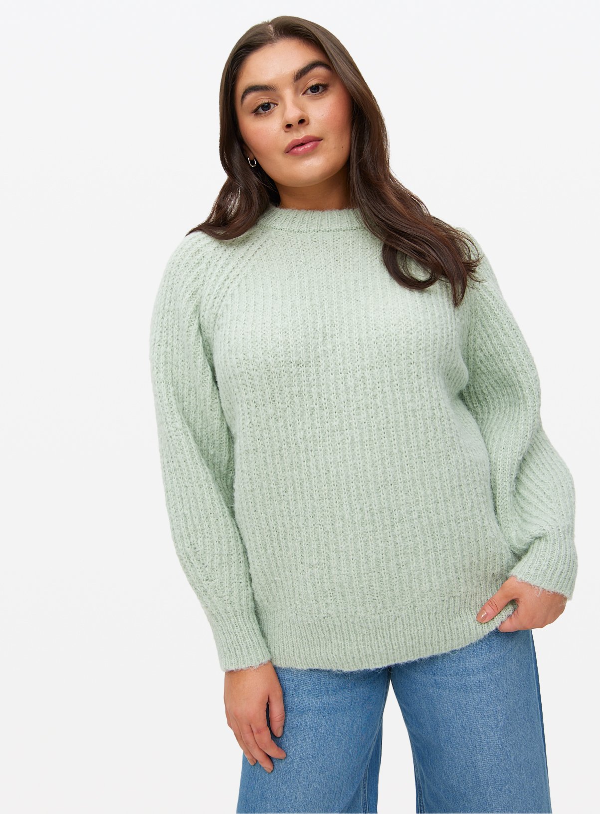 Green Knitted Raglan Crew Neck Jumper L - Image 1 thumbnail